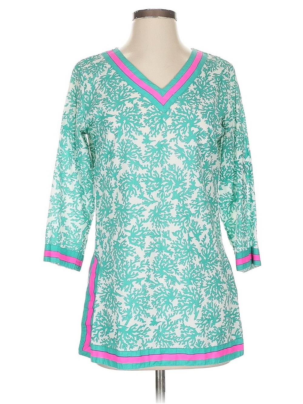 Gretchen Scott Teal, Orange & Pink Striped Coral Fish Tunic XS
